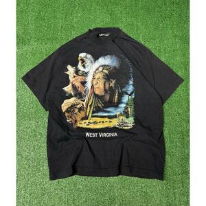 Vintage 1990s Nature Outdoors Graphic Print‎ Black Tee Shirt Size Large